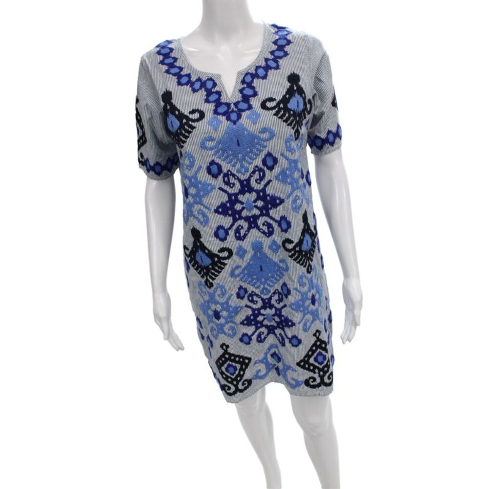 Rose And Rose Womens Black Kaftan Dress V-Neck Cotton Boho Knee Size S